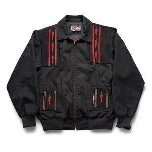 Vintage 1990s Southwest Black Embroidered Bomber Jacket with chili pepper accent